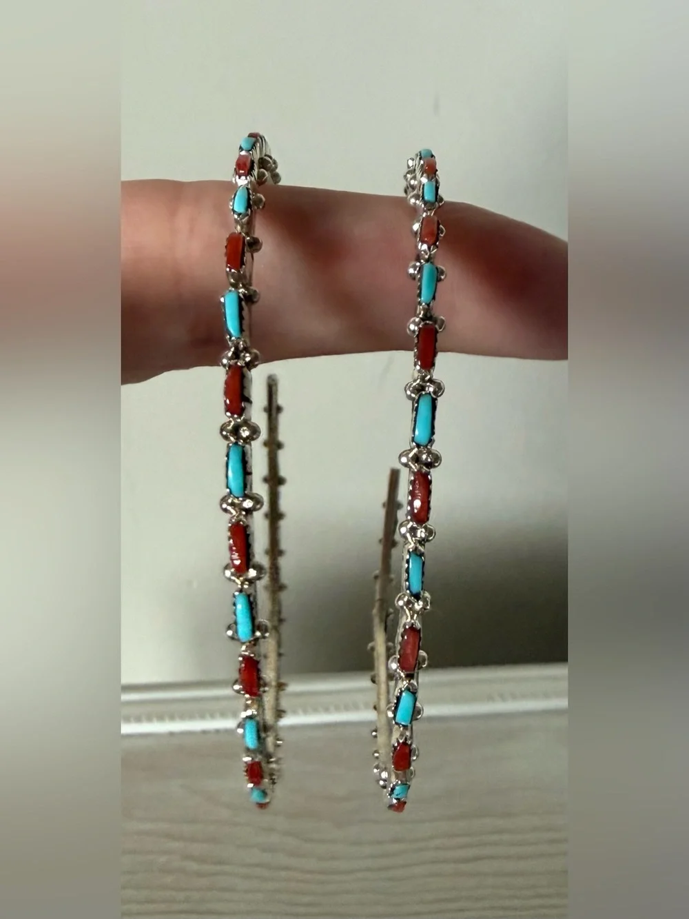 Goldie Lew Large Delicate Hoops Turquoise + Coral - Picture 5 of 5